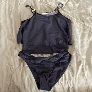 Veronica Beard Gray 2 piece bathing suit bikini size large never worn